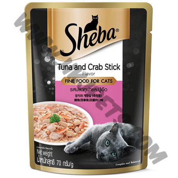 Sheba 貓貓 袋裝 鮪魚(吞拿魚)及蟹肉口味 (粉紅，70克)
