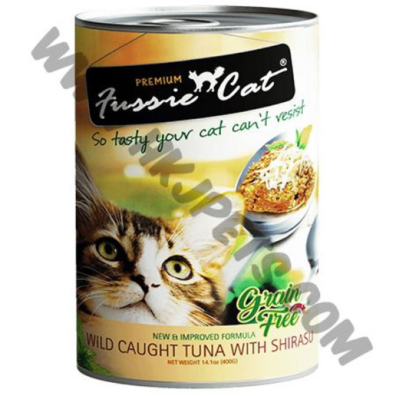 Fussie Cat 貓罐頭 純天然無穀物 吞拿魚，白飯魚 (14，400克)