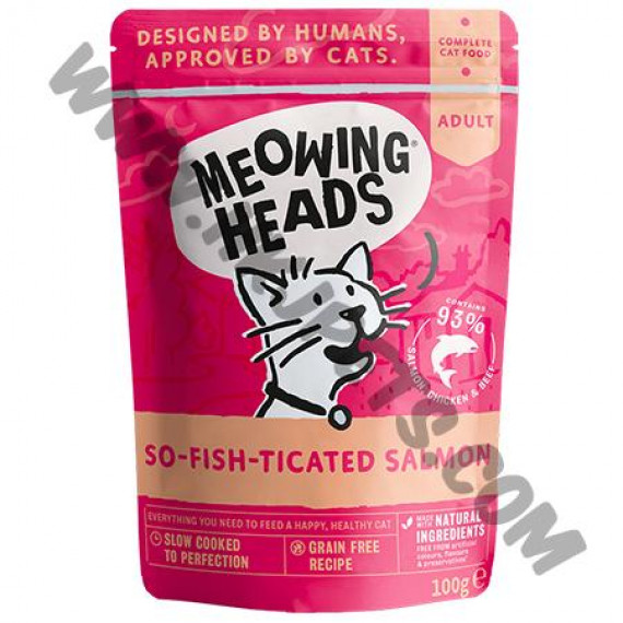 Meowing Heads 無穀物 貓貓濕包 三文魚，雞肉併牛肉配方 (粉紅，100克)