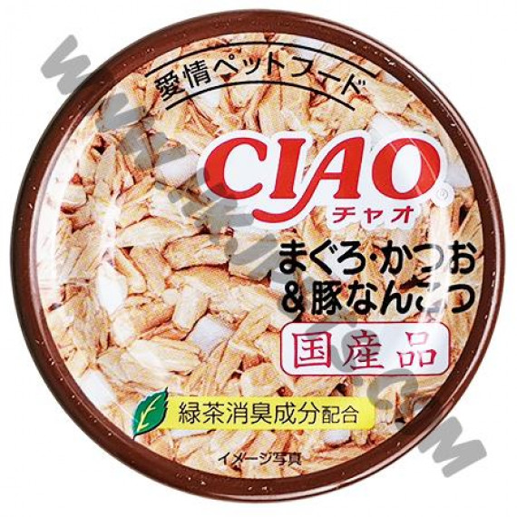 日本 CIAO 貓罐頭 吞拿魚，鰹魚加豬軟骨 (A-39，85克)