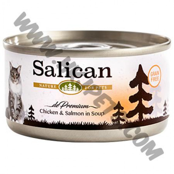 Salican 挪威森林 精選雞肉系列 貓罐 鮮雞肉拼三文魚配方 (清湯) (淺橙，85克)