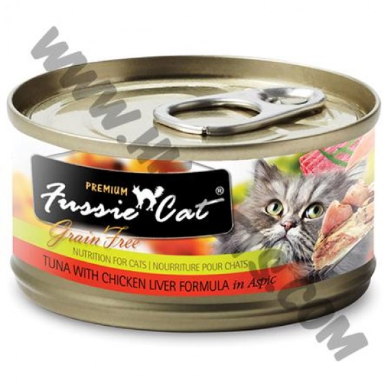 Fussie Cat 黑鑽系列 貓罐頭 純天然吞拿魚，雞肝 (13，80克)