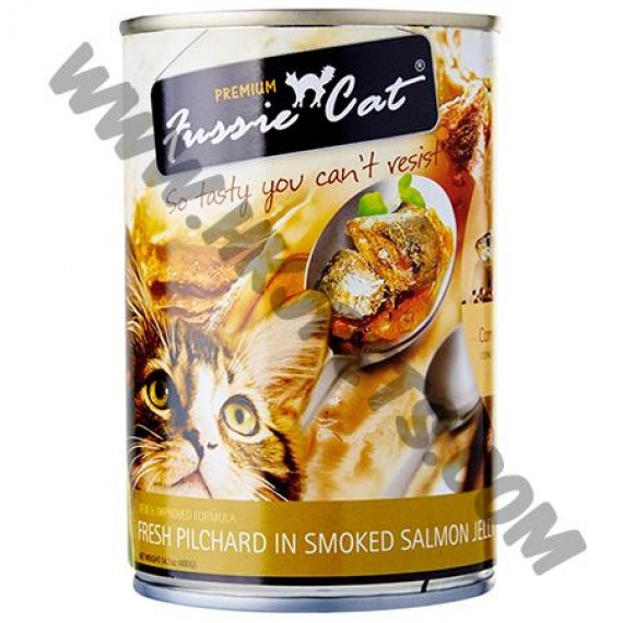 Fussie Cat 貓罐頭 純天然 沙丁魚，煙三文魚啫喱 (12，400克) 